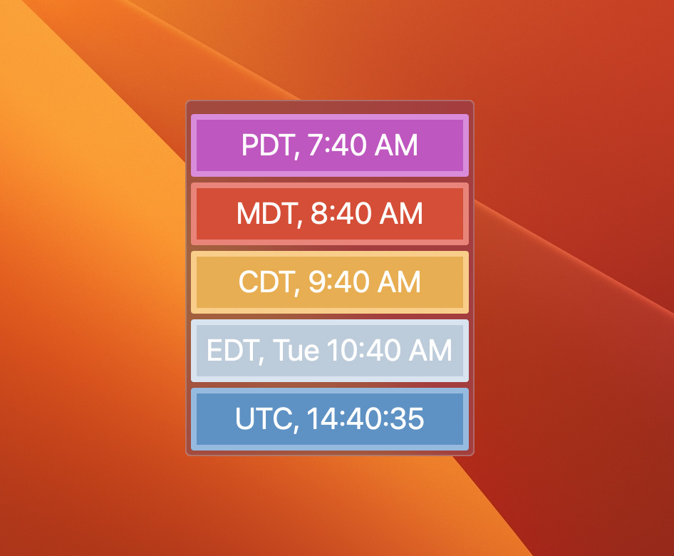 World Times and Time Zones in the Clocks Palette